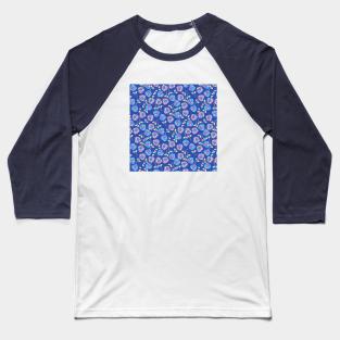 Blue Rose Floral Pattern Baseball T-Shirt